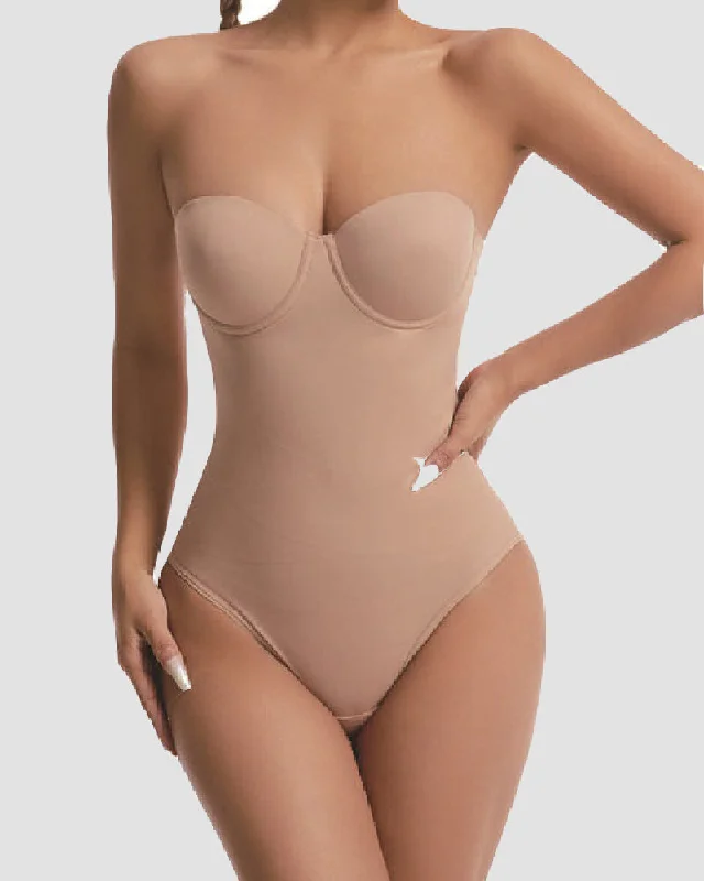 seamless bra with soft cups for all-day comfortDamen Trägerloser Eingebautem BH X-Kreuz Bauchkontrolle Bodysuit