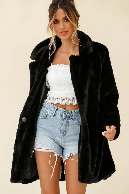 Women's Coats with Fur Trimmed PocketsTahoe Faux Fur Notch Lapel Coat Black