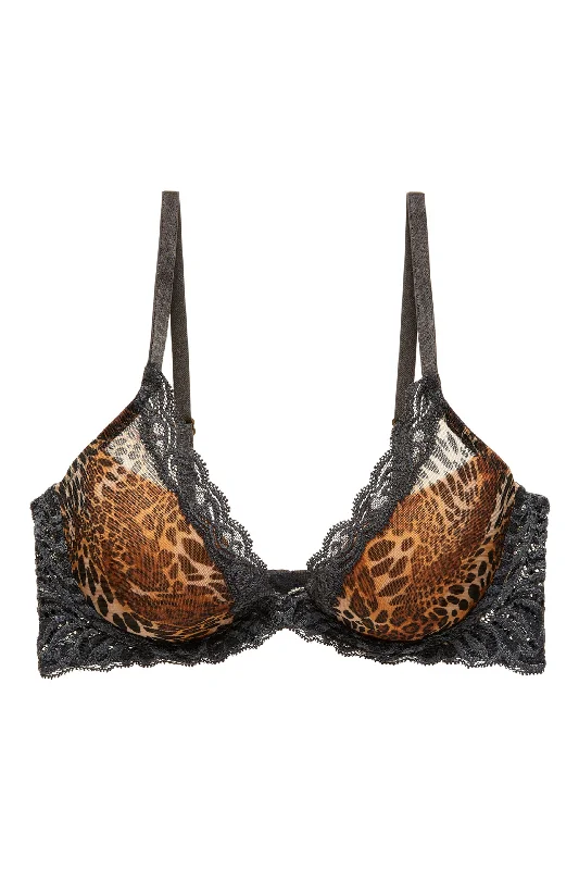 lightweight sports bra for runningNatori Feathers Contour Plunge Bra, Leopard/Print