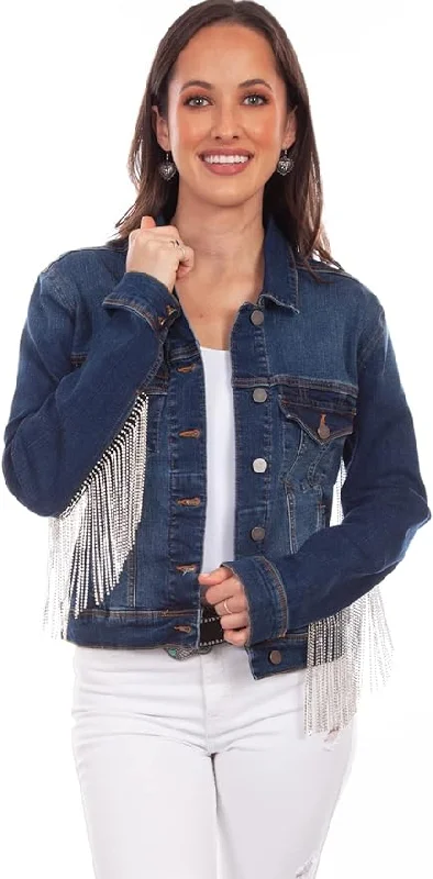 Women's Anorak CoatsLadies Rhinestone Fringe Denim Jacket