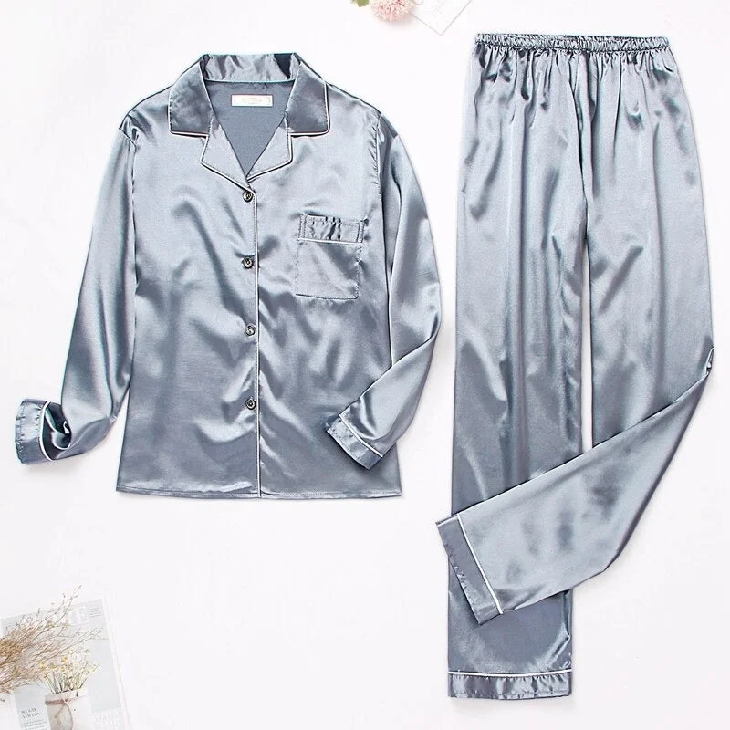 women's pajamas for ultimate relaxation2 Piece Silk Satin Pants Pajama Set