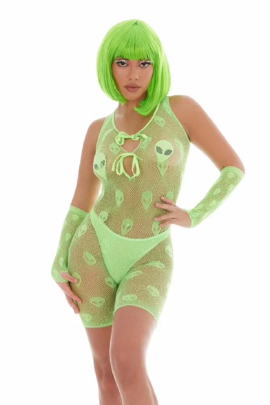 smoothing high-neck braKandi House Out of This World 4pc Alien Bodysuit Gloves Set Green