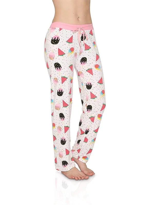 ladies' silk pajama topsWomen's Victoria Collection Super Soft Lounge Pajama Pants, White Ice Cream Print