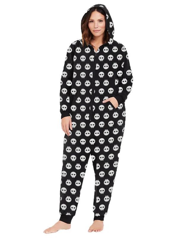 women's pajamas for campingPlus Size Women's Skull Onesie Fleece Pajama Union Suit Sleepwear Costume