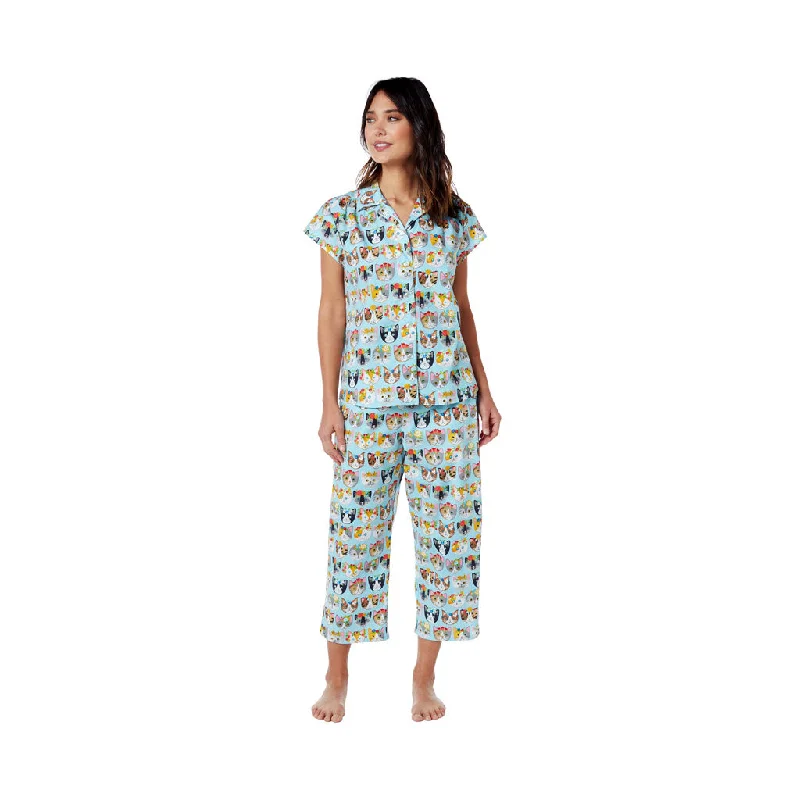 women's pajamas for those who appreciate soft, breathable fabricsThe Cat's Pajamas - Flower Kitty Poplin Capri Pajamas