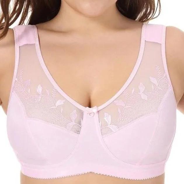 plus-size mastectomy bra with pockets for prosthesisFull Coverage Wireless Pink Minimizer Bra