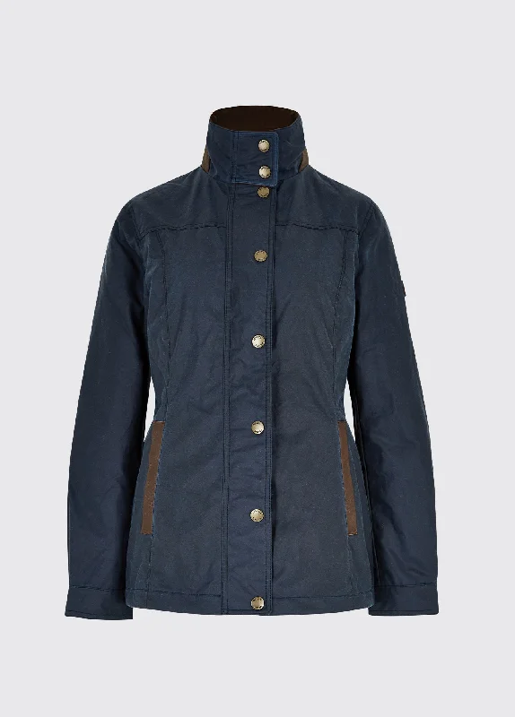 Women's Coats with Fur Trimmed ButtonsMountrath Ladies Waxed Cotton Jacket - Ocean Blue