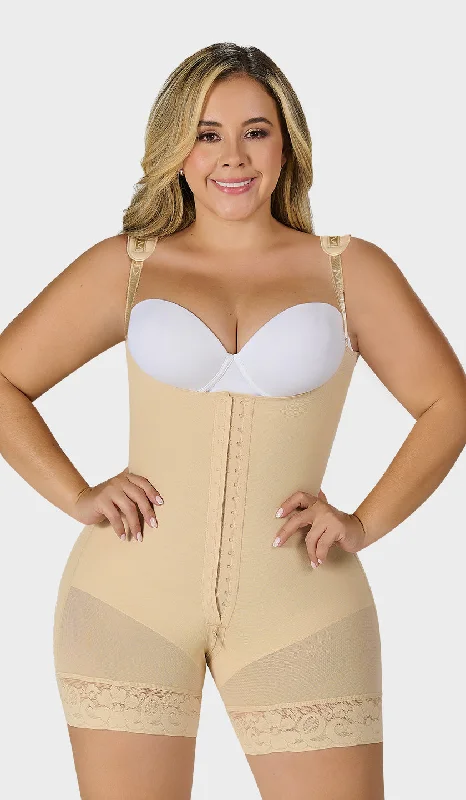 plus-size demi-cup bra with lace overlayFaja corta con espalda cubierta Ref. F0068