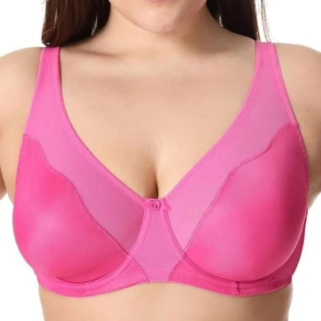 plus-size wireless braV Neck Full Cover Non-Padded Magenta Bra