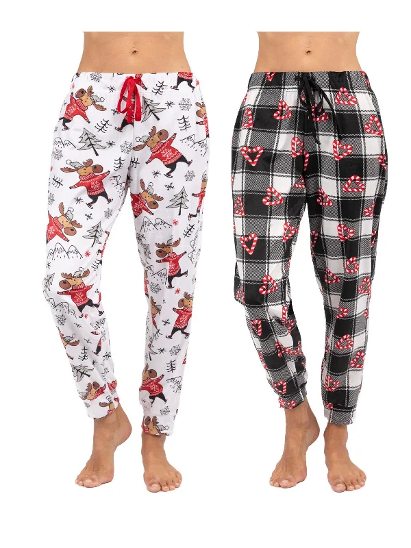 women's pajamas featuring floral embroideryMoose Women's Plush Jogger Pajama Pants Pack of 2