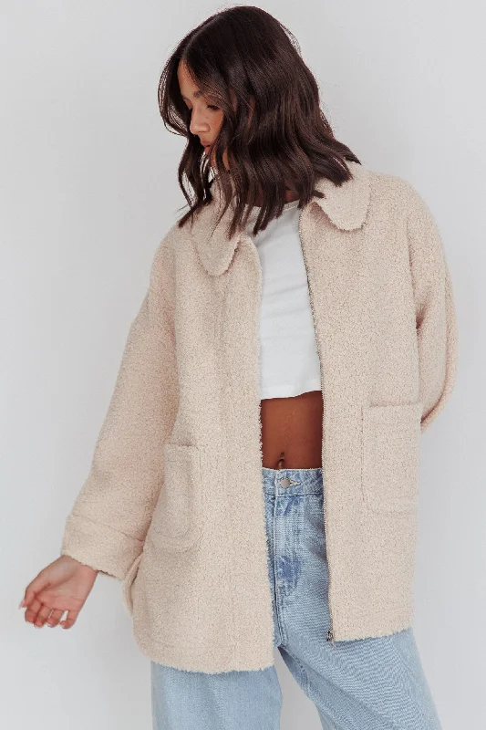 Women's Coats with PocketsPeace & Serene Collared Sherpa Jacket Oat