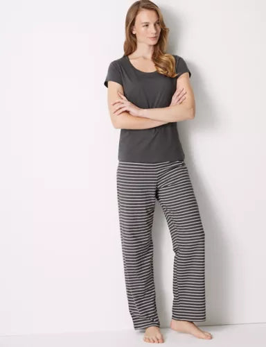 women's pajamas with button-flyM&S COLLECTION Pure Cotton Striped Pyjama Set