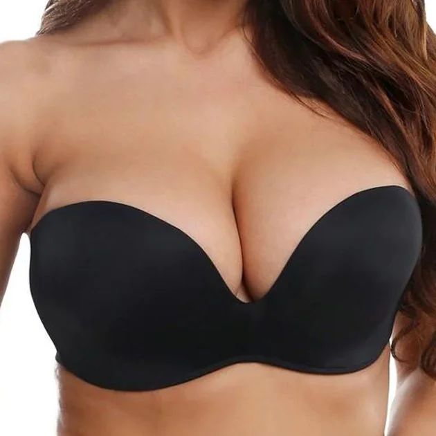 sheer lace braSilicone Strapless Seamless Lift Black Bra