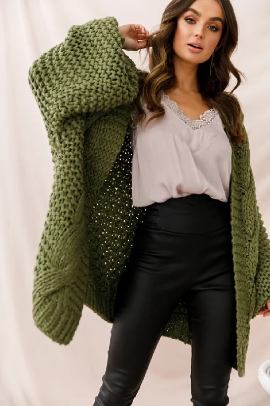 Women's Coats with Fur Trimmed HoodVermont Oversized Garter Knit Cardigan Olive