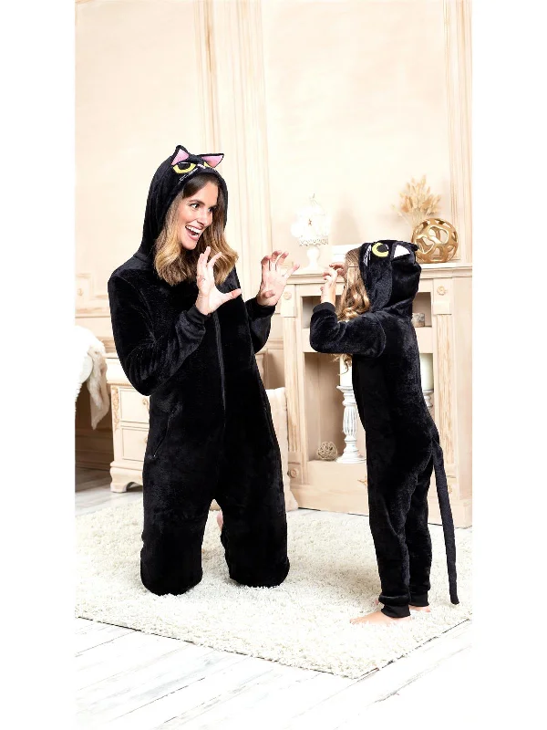 women's pajamas with an elasticized cuffsMommy and Me Black Cat Onesie Pajama