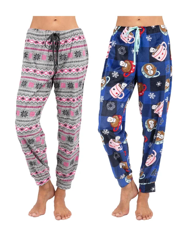 women's pajamas made from organic cottonChristmas Themed Women's Plush Jogger Pajama Pants Pack of 2