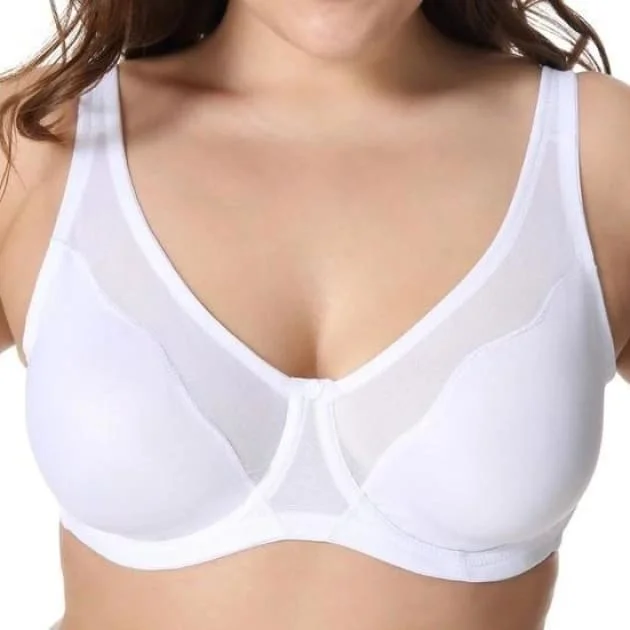 seamless bra with lace detailingV Neck Full Cover Non-Padded White Bra