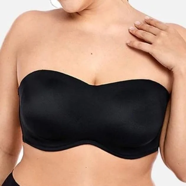 wireless bra with front closure for comfortSmooth Convertible Strapless Black Minimizer Bra