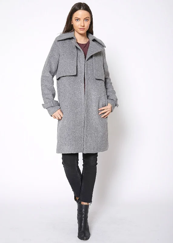 Women's Zip-Up CoatsWomen's Wool Blended Overlay Notch Collar Coat