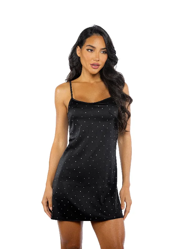 high-support sports bra for yogaRoma Confidential Twinkle Diamante Satin Rhinestone Chemise Black