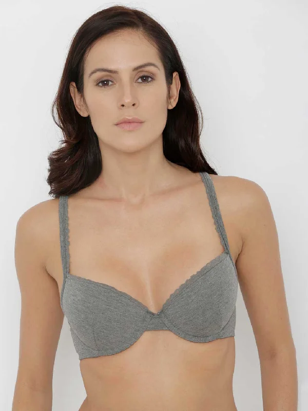 lingerie bra set with matching pantiesSolid Grey Padded Wired 3/4th Cover T Shirt Bra