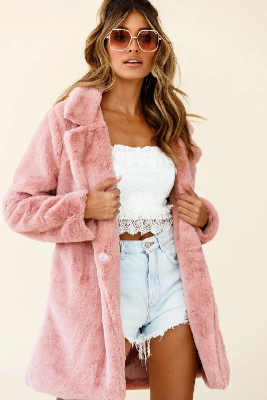 Women's Coats with Fur Trimmed HoodTahoe Faux Fur Notch Lapel Coat Blush