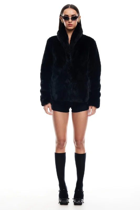 Women's Button-Up CoatsLIONESS Bada Bing Faux Fur Jacket Onyx