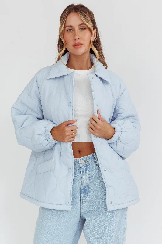 Women's Coats with Fur Trimmed SleevesBy The Fireplace Quilted Puffer Jacket Baby Blue