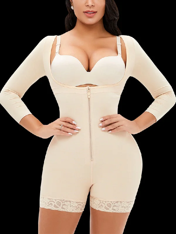 padded balconette braLong Sleeves Open Bust Tummy Control Body Shaper