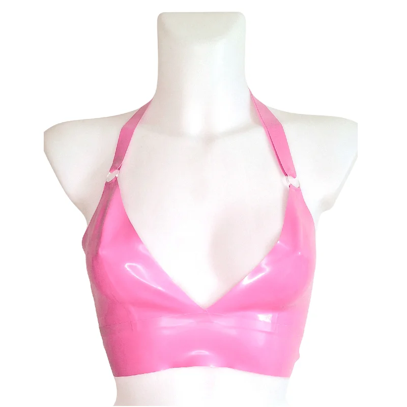 seamless bra with mesh lining for breathabilityBubblegum Pink Longline Latex Bra Top - Pull On