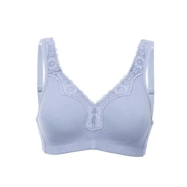 full-coverage bra for large bustsLace Trim Wire Free Blue Cotton Bra