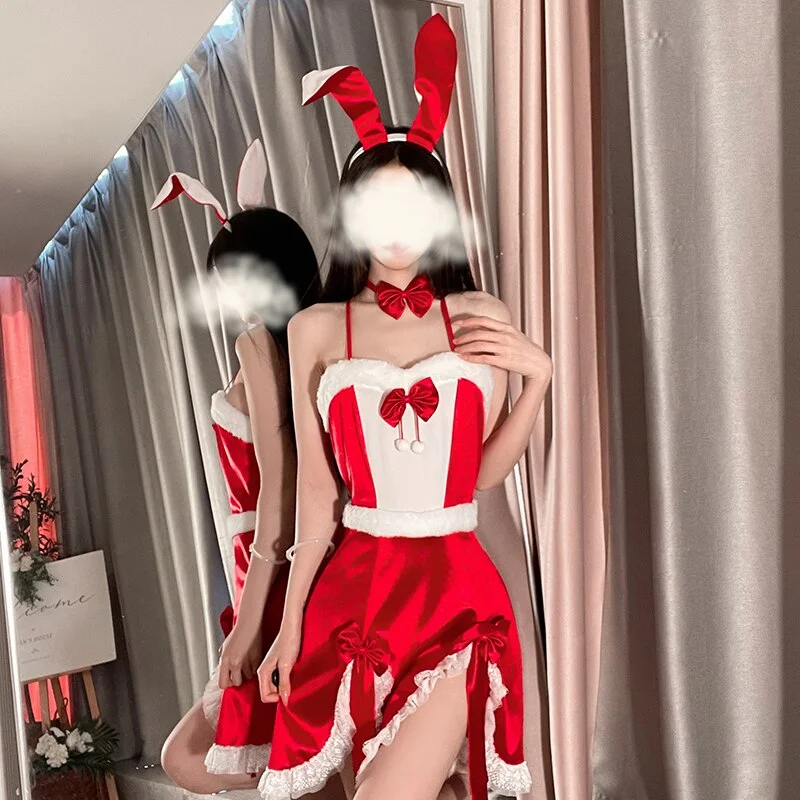 cozy women's flannel pajamasChristmas Gift Pamajas Women Night Dress Bunny Girl Party Cosplay Lace Sleepwear 3Piece Sexy Lingerie Velvet Nightgown Camisole