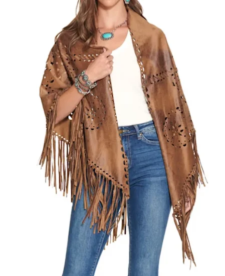 Women's Coats with Fur TrimMontana Co Women's Carmel Fringed Shoulder Wrap (S-222)