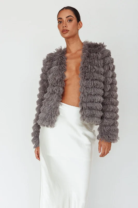 Women's Coats with Fur Trimmed PocketsMontana Shaggy Faux Fur Coat Grey