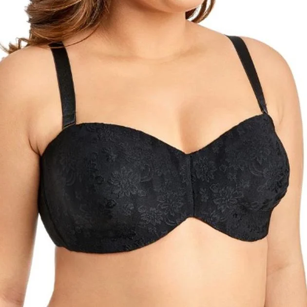 seamless bra with soft cups for all-day comfortMultiway Floral Jacquard Unlined Black Strapless Bra