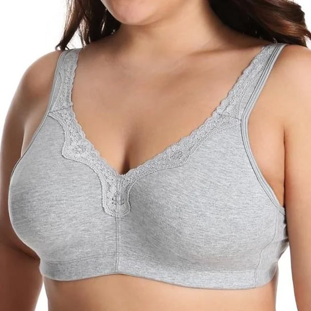 wireless bra for daily wearLace Trim Wire Free Cotton Grey Bra