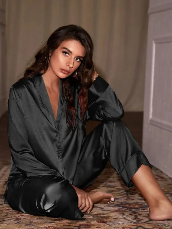 women's pajamas for those who seek ultimate relaxationShawl Neck Satin Night Set