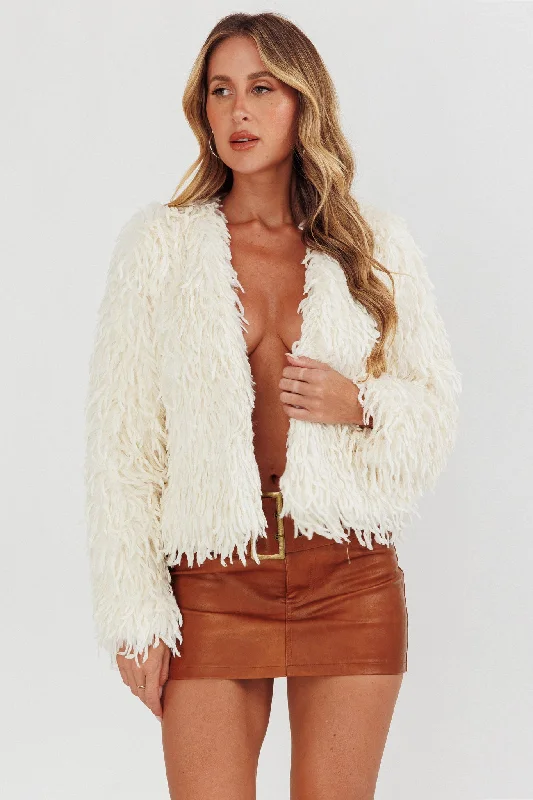 Women's Coats with ButtonsMontana Long Pile Faux Fur Jacket White