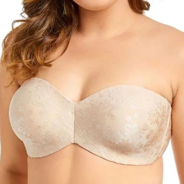 convertible bra with silicone strips for supportMultiway Floral Jacquard Unlined Beige Strapless Bra