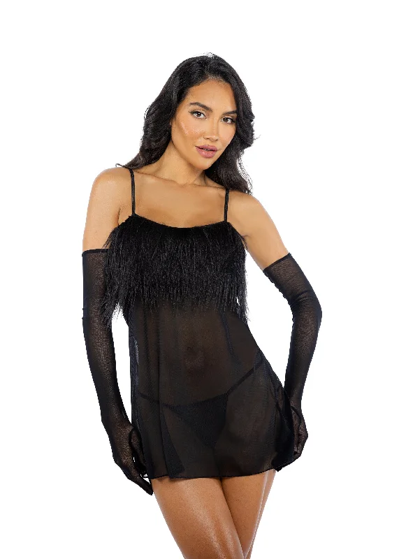 underwire bra with side supportRoma Confidential Amelia Faux Feather Babydoll Black