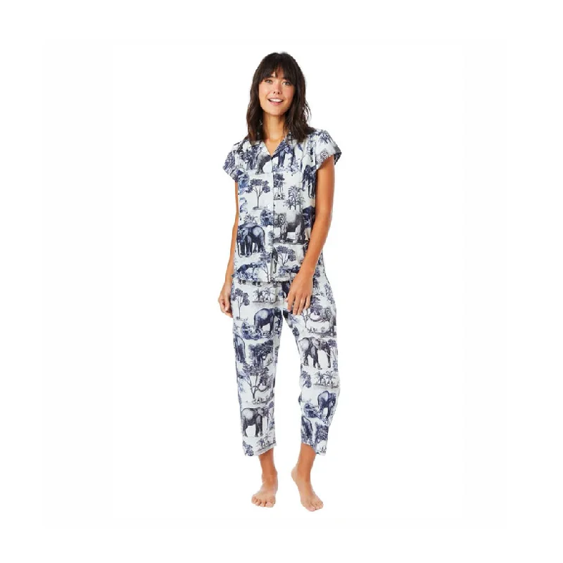 women's pajamas for those who value qualityThe Cat's Pajamas - Safari Toile Luxe Pima Cotton Capri