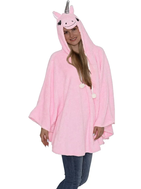 women's button-down pajama shirtsWomen's Secret Santa Pink Unicorn Poncho