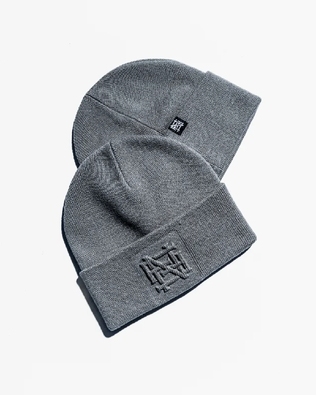 hats with earflaps for cold weatherEMBOSSED BEANIE - HEATHER GREY