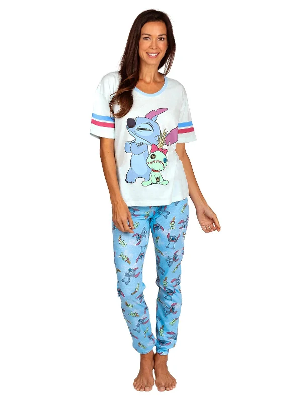 women's pajamas designed for sleepDisney Stitch And Scrump Women's 2 Piece Pajama Set Varsity Tee And Jogger