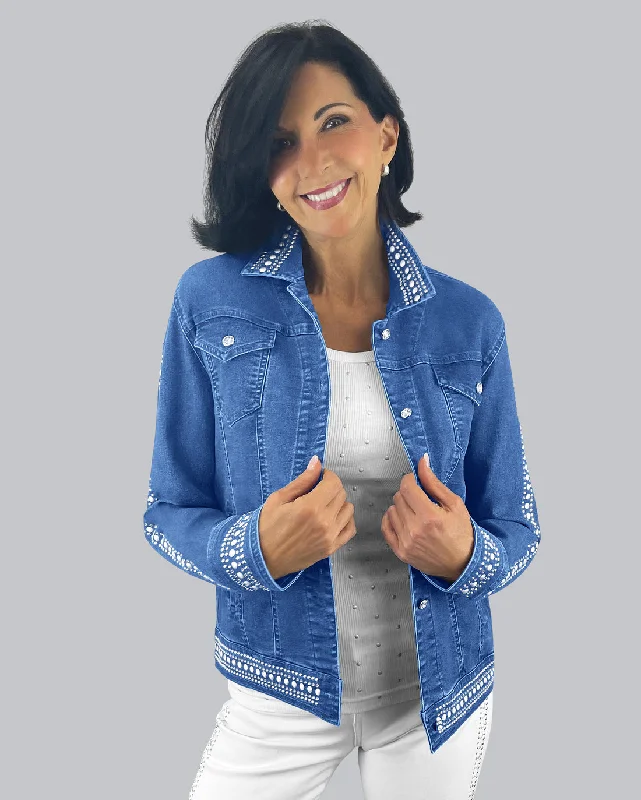 Women's Coats with ZipperDenim Bolero Jacket w/ Embellished Details