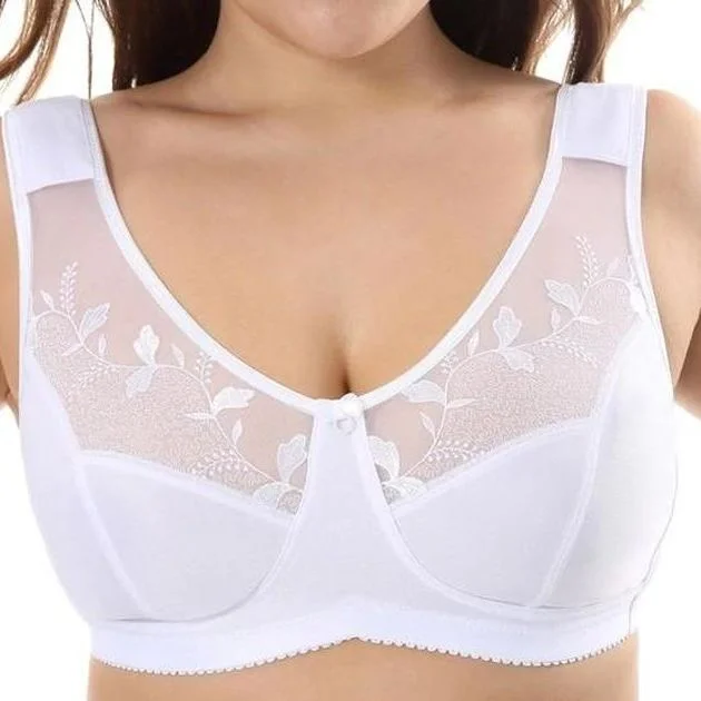 sports bra with compression technologyFull Coverage Wireless White Minimizer Bra