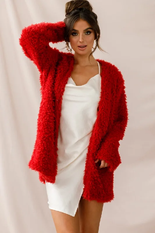 Women's Coats with Fur Trimmed SleevesRonan Fluffy Coat Red