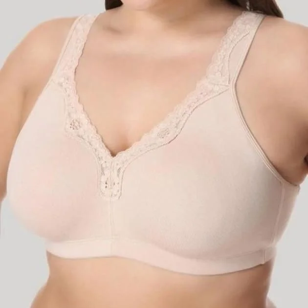 padded plunge braLace Trim Wire Free Beige Cotton Bra