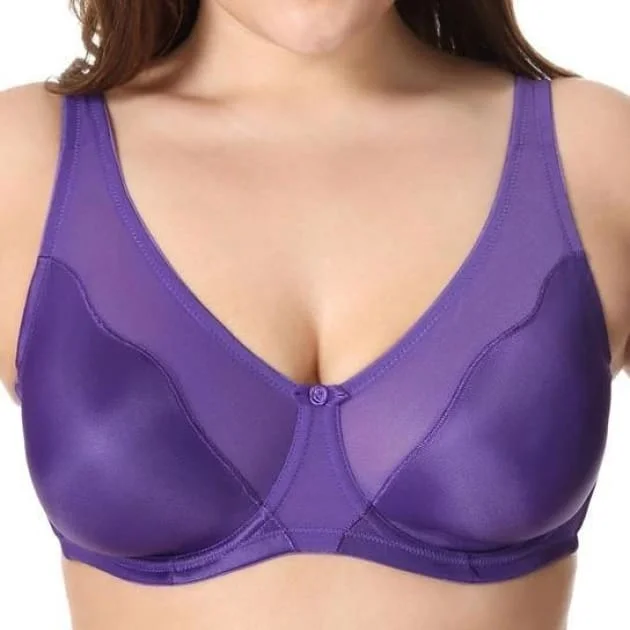 plus-size minimizer bra with smooth cupsV Neck Full Cover Non-Padded Rebecca Purple Bra