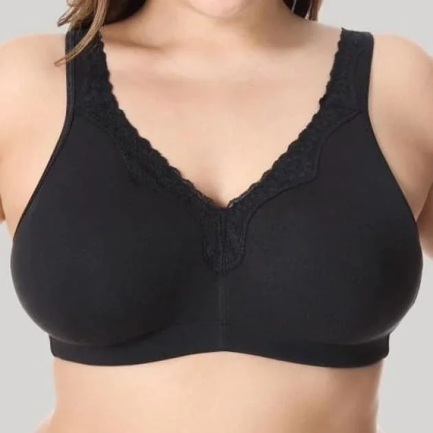 mastectomy bra with pocketsLace Trim Wire Free Black Cotton Bra